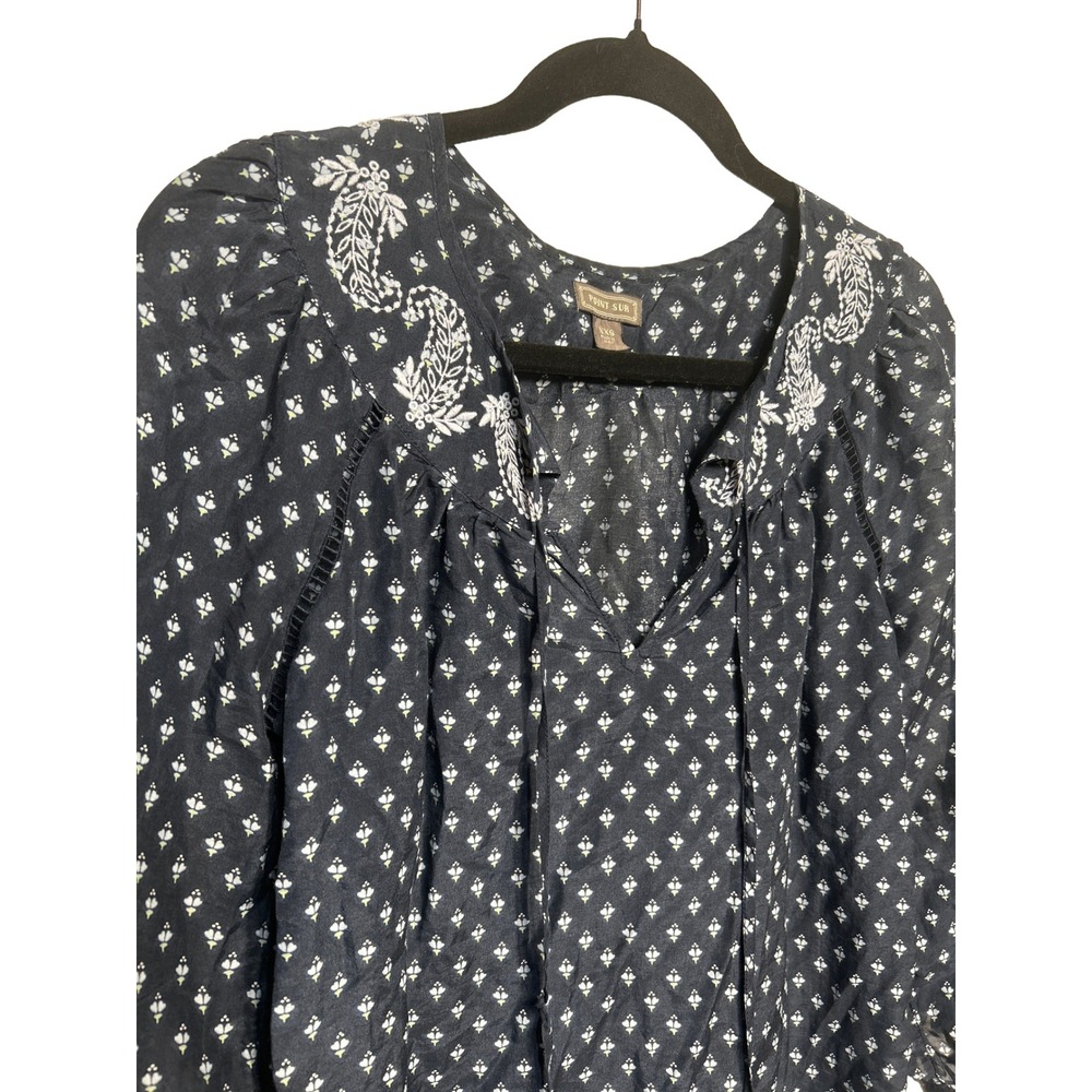 Point Sur Anthropologie Embroidered Peasant Blouse XXS Long Sleeve Floral